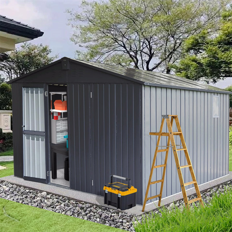 Remise de rangement dans l'arrière-cour 11 pi x 12,5 pi avec structure en acier galvanisé et fenêtres, remise de jardin en métal avec porte verrouillable