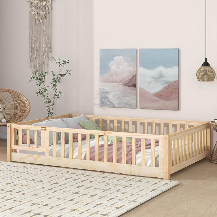 Montessori Floor Bed for Toddler with Rails