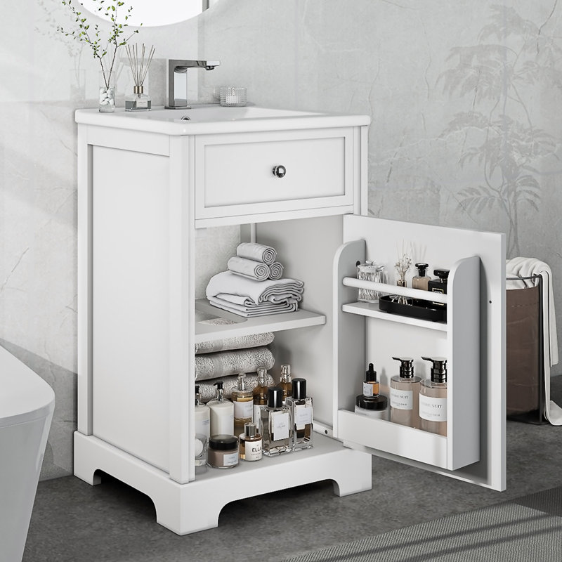 Meuble-lavabo de 20 po avec lavabo, armoire de salle de bain avec porte à fermeture douce, support de rangement et tablette réglable