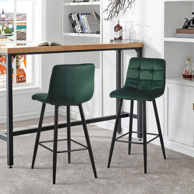 Breyson Upholstered Counter Stool with Metal Frame, Green
