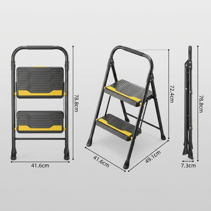 Premium 2-Step Folding Ladder with Safety Handrail & 149kg Capacity