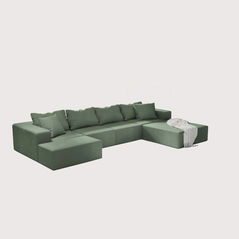 Modern Upholstered Boneless Sectional Sofa Couch Set,Modular 132" L Shaped Sectional Living Room Sofa Set With 6 Pillows,Free Combination Sofa Couch for Living Room,Bedroom