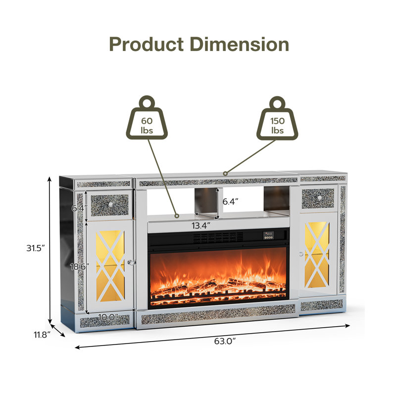 Mirrored Electric Fireplace Tv Stand