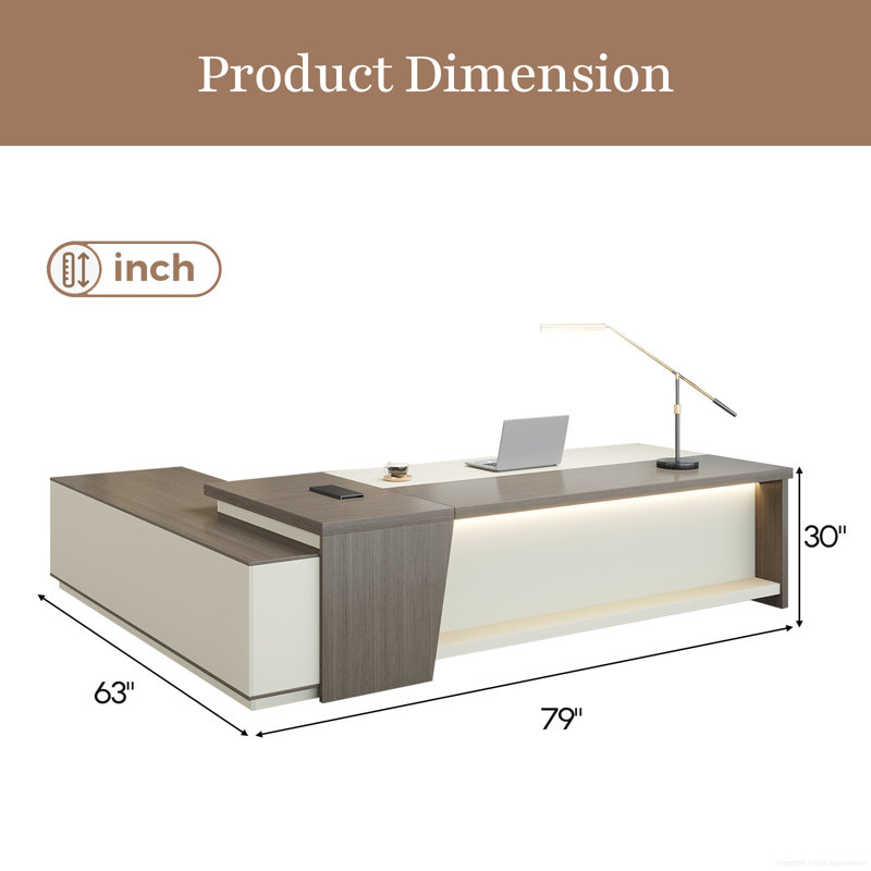 Luxury Modern L-Shaped Ergonomic Executive Desk With Integrated Storage & Power Management, Right Hand Return