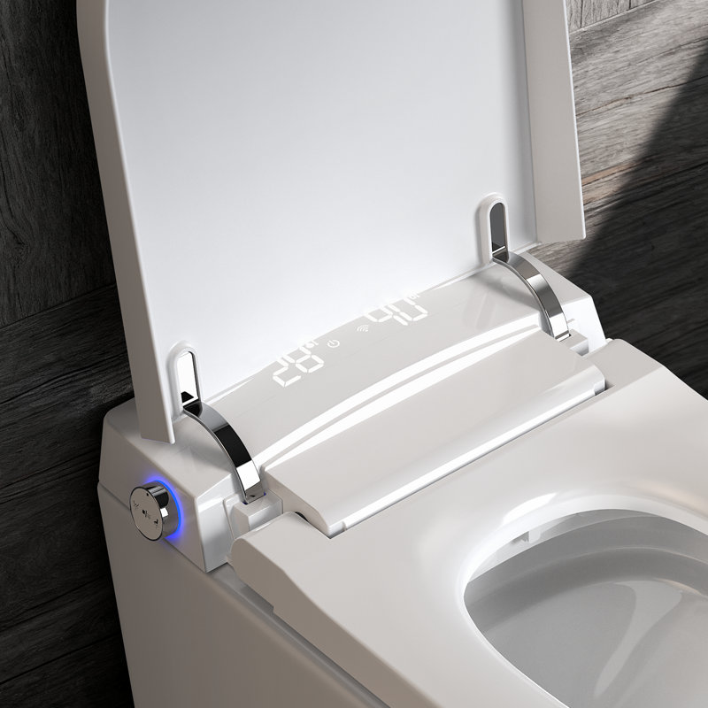 Toilette compacte intelligente avec bidet BCANHome, couvercle à ouverture / fermeture automatique, siège chauffant, chasse d'eau à 1,28 GPF, lavage et sécheuse à chaleur, nettoyage par massage, fermeture en douceur, télécommande, veilleuse douce, peu encombrante