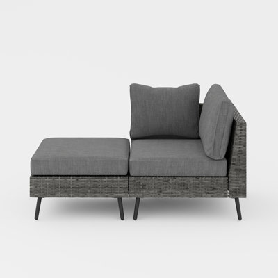 Ensemble de conversation pour 2 personnes avec 1 canapé d'angle en osier et 1 repose-pieds 