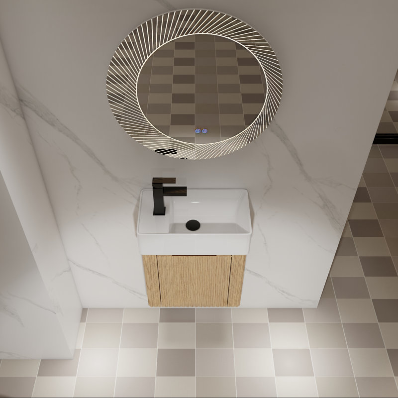 Meuble-lavabo mural avec lavabo en céramique et porte simple à fermeture amortie, 18"