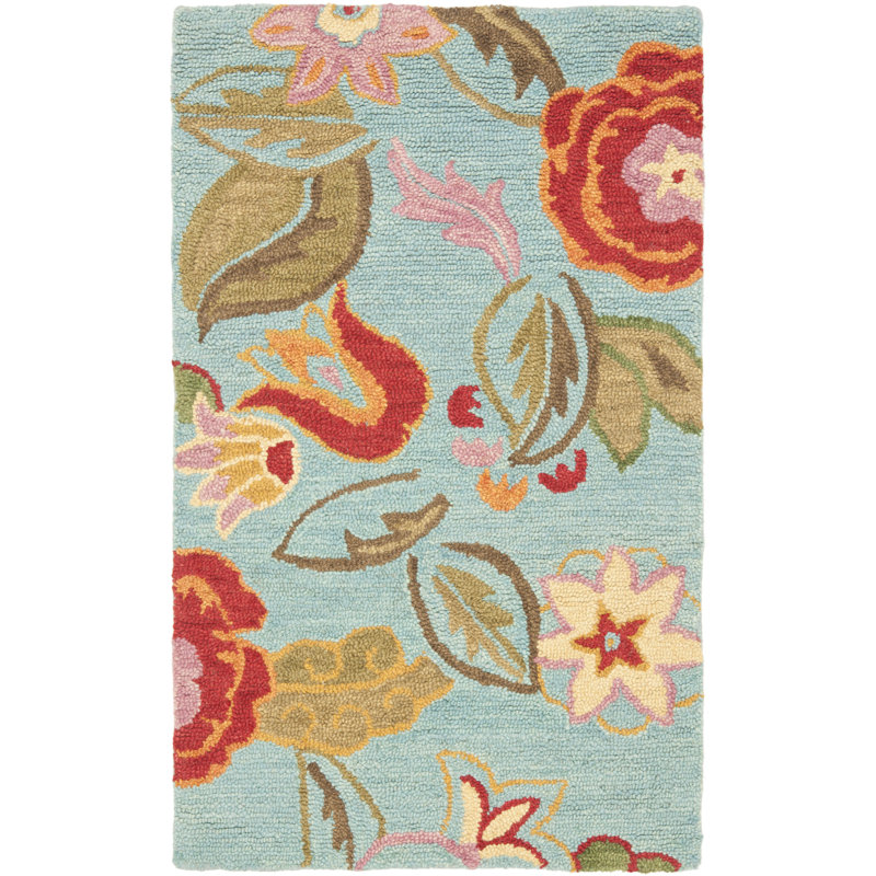 Emrick Hand Hooked Wool Floral Rug, Rectangle 8' x 10'