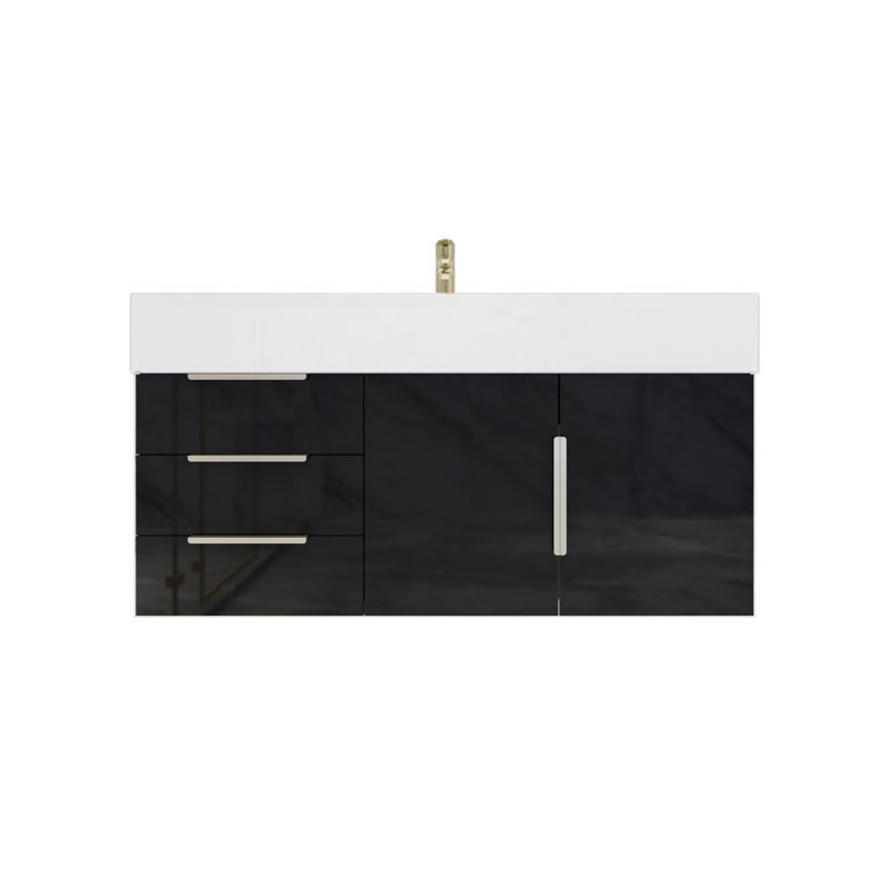 Ensemble de meuble-lavabo simple mural 42 po Glasgow, Noir lustré, Blanc brillant