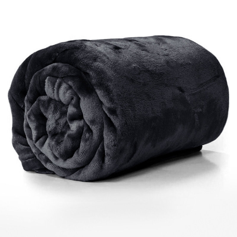 Carsonhill Reversible Mink Faux Fur Plush Fleece Throw/ Blanket, W230 x L270cm, Black