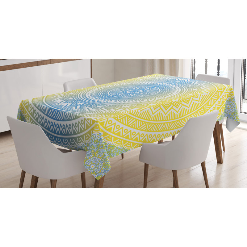 Dining Room Kitchen Tablecloth, 84" L x 60" W, Blue/Yellow