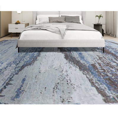 Tapis argenté et multicolore noué à la main de haute qualité