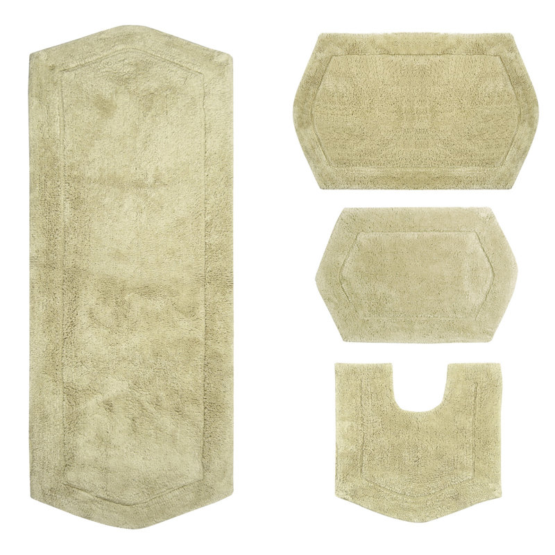 Morissette 4-Piece Bath Rug Set, Cotton Plush Bathroom Mats, Ultra Absorbent, Latex Backing, Soft Tufted Rugs for Shower, Toilet & Vanity