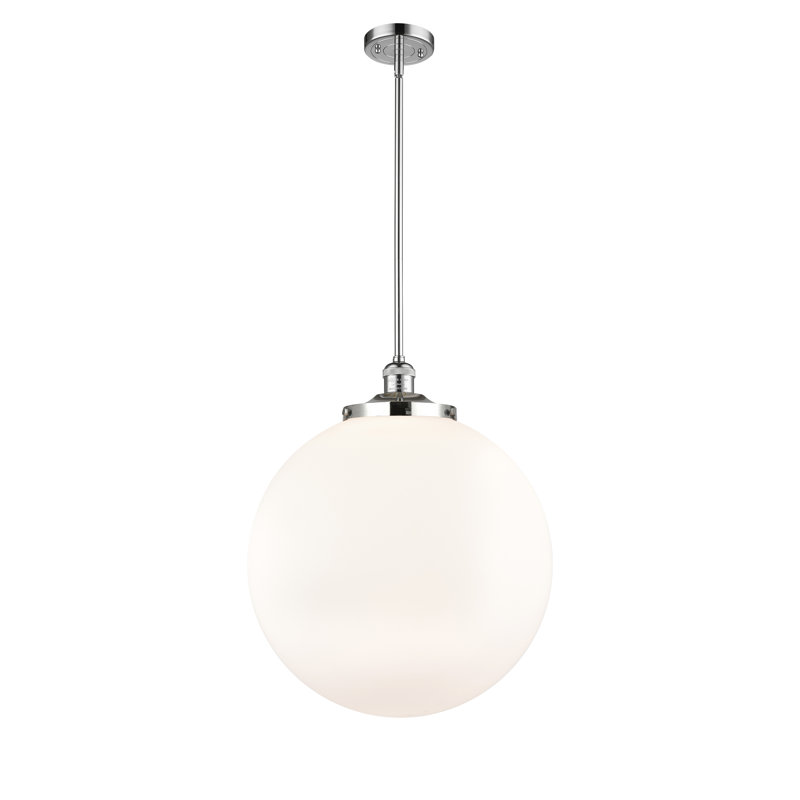 Luminaire suspendu simple à 1 lumière Frederick, Chrome poli, Blanc mat