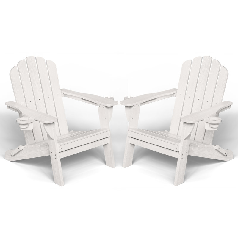 Oversize Foldable Adirondack Chair HDPE Weather-Resistant Firepit Chair With Cup Holder, White