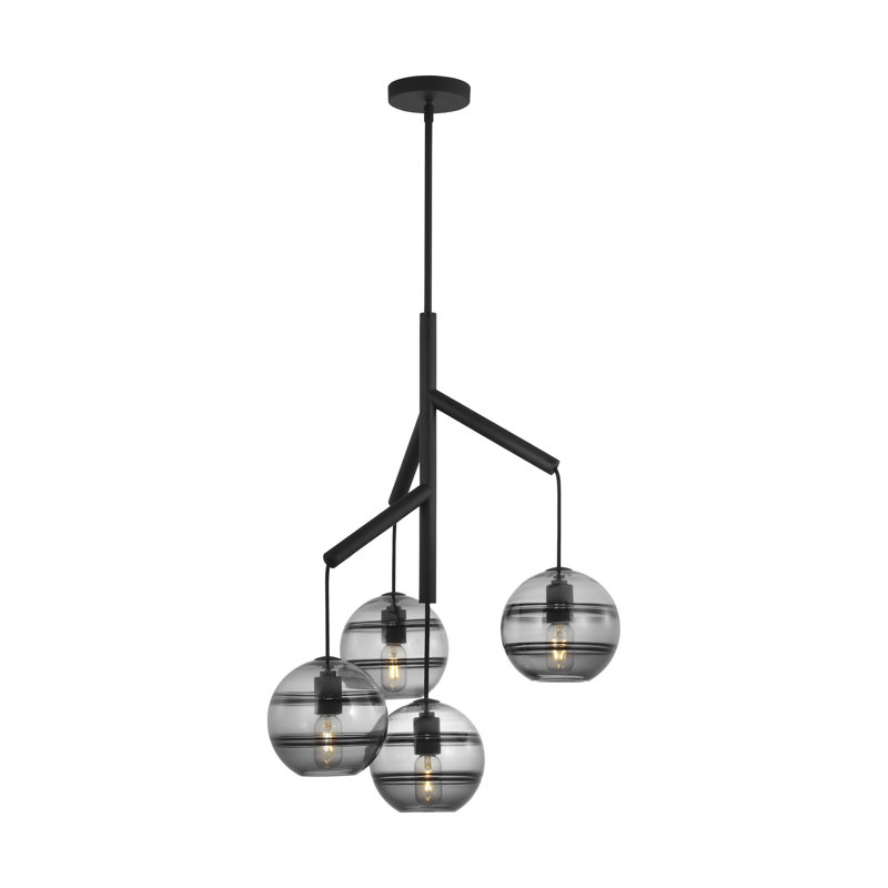 Sean Lavin Sedona 4-light LED single chandelier in nightshade black finish with clear glass shades, Black