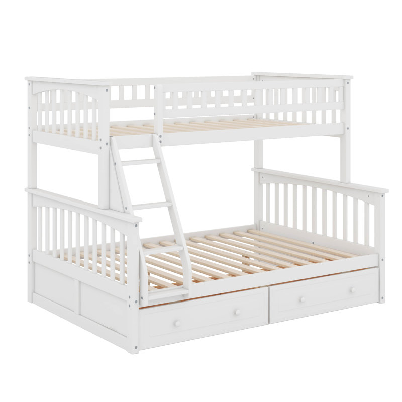 Twin Over Full Bunk Bed With Drawers, White