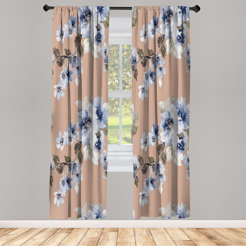 Microfiber Floral Semi-Sheer Rod Pocket Curtain Panels, 28" W x 84" L, Yellow/Purple