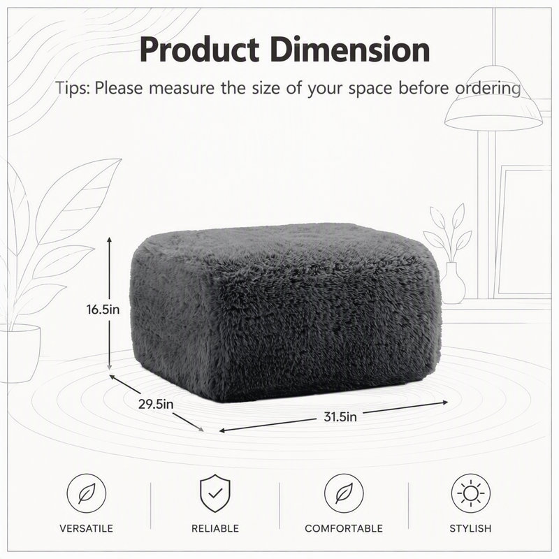 Canapé d'angle modulaire Aviana Ottoman en tissu peluche, gris foncé, aucun assemblage requis, conception ergonomique pour un confort optimal