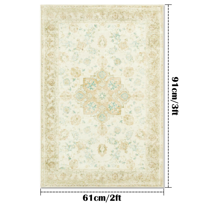 Vintage Floral Washable Area Rug, Rectangle 2' x 3', Green