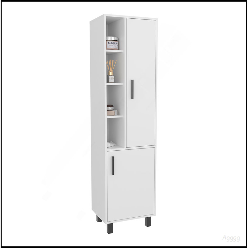 Storage Cabinet, 2 Doors, 9 Shelves, 4 Legs, White