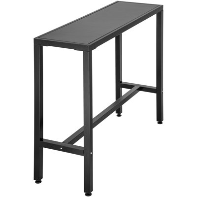 Table de bar d'extérieur, L 46,5 po x l 15 po x H 38,6 po, station de pub rectangulaire à hauteur étroite, comptoir haut robuste en métal avec pieds réglables, pour patio, balcon, salle à manger, bistro, jardin, noir