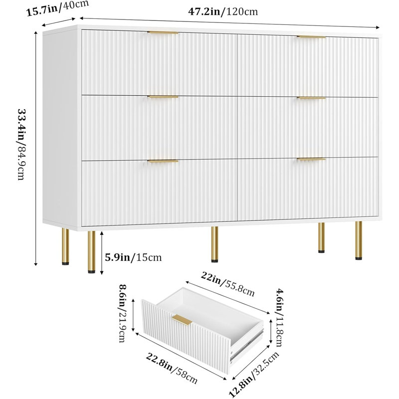 47 " W 6 - Drawer Dresser, White