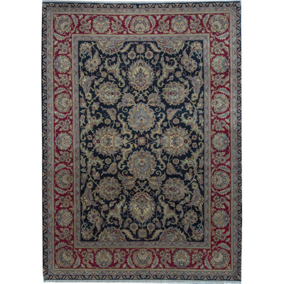 Hand-Knotted High-Quality Black and Red Area Rug