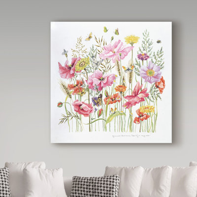 'Pink Red Bouquet' Acrylic Painting Print on Wrapped Canvas