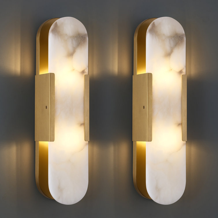 20" Dimmable Wall Mounted Sconce with Alabaster Shade (Set of 2)
