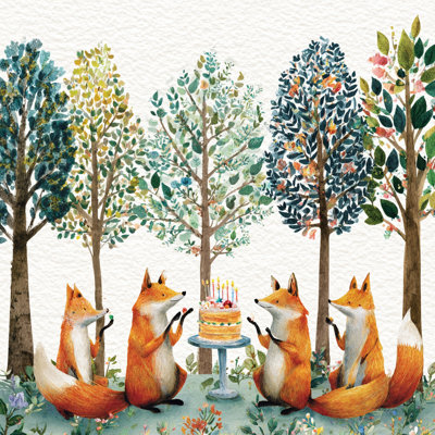 Foxes Party in the Woods Wrapped Canvas Wall Art