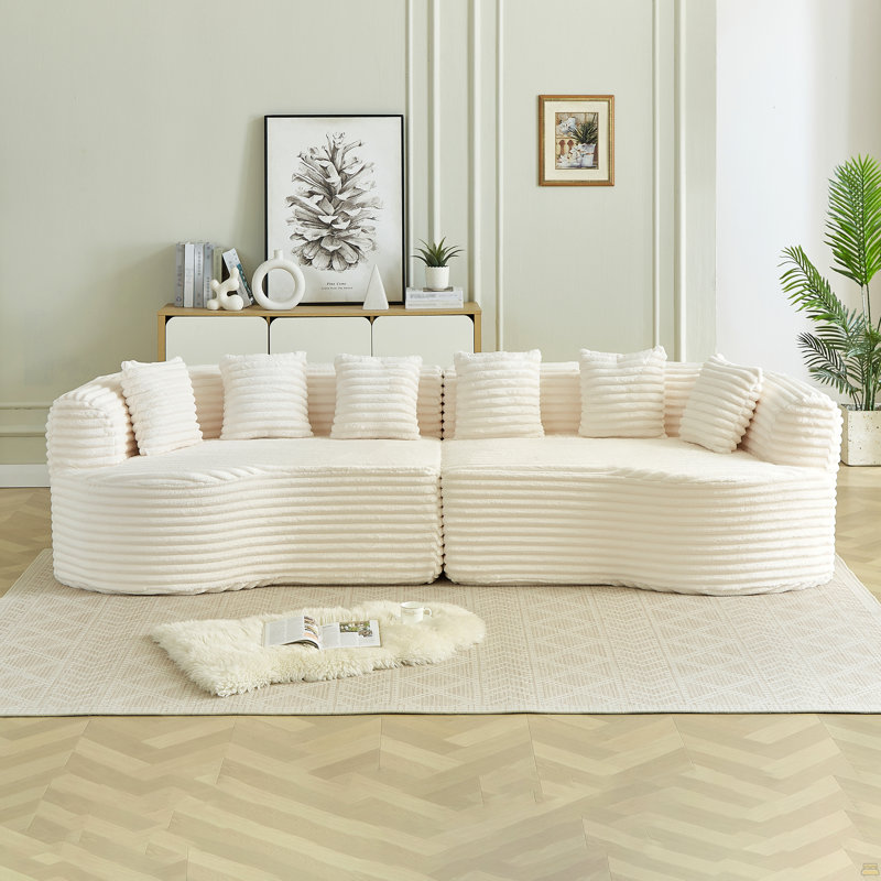Canapé modulaire incurvé surdimensionné de 111,5 pouces, sans nuage, sans os, avec 6 coussins, canapé de luxe en velours côtelé à 4 places avec siège en mousse profonde, beige W3505p355585