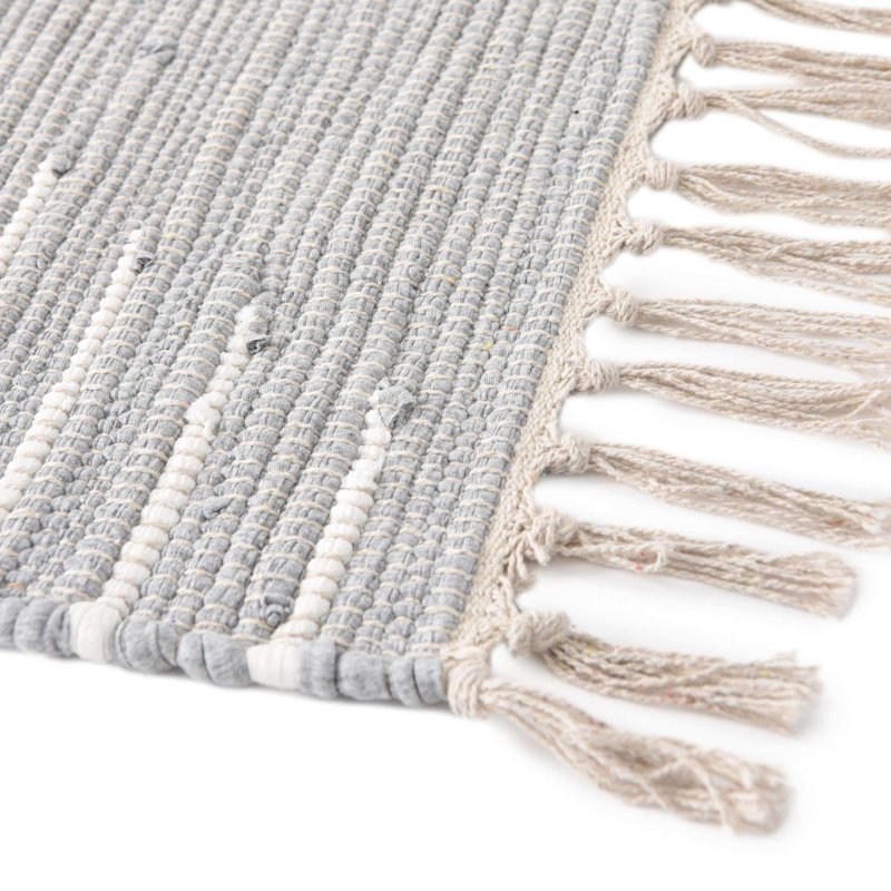 Tapis gris / blanc en coton tissé à plat à la main Justice, Tapis de couloir 2 pi 2 po x 6 pi 1 po