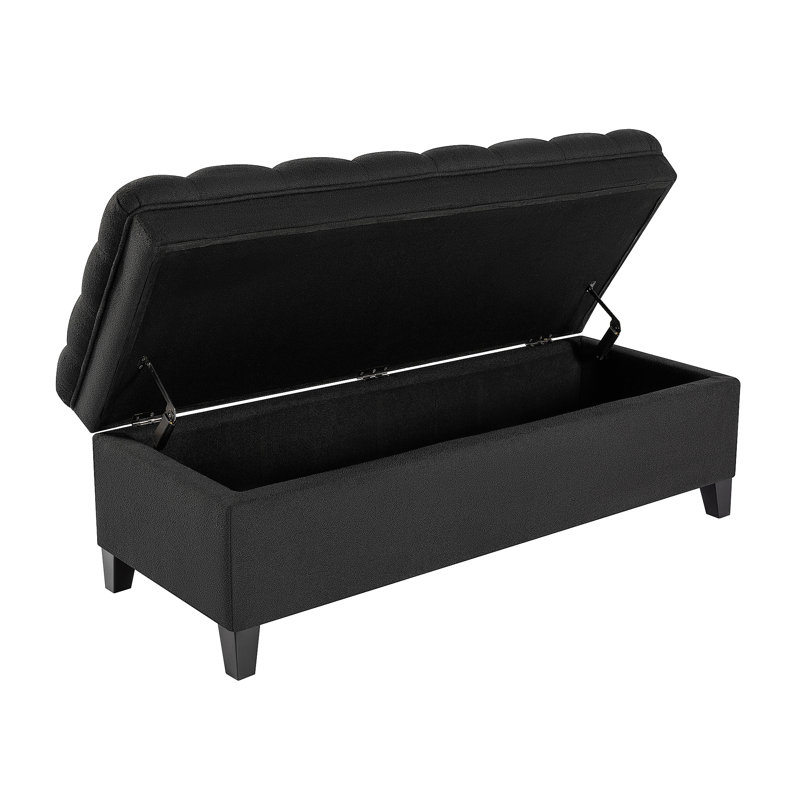 Rodrick 47'' Wide Tufted Rectangle Storage Ottoman, Blue, Black