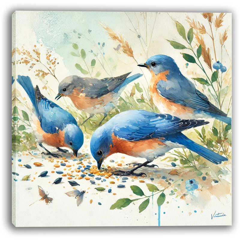 Art sur toile, "Meadow Gathering: Bluebirds", H 12 po x l 12 po x P 1 po