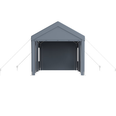 10' X 20' Garage Carport With Canopy & 2 Doors, 4 Vent Windows, Grey For Vehicle Shelter 10x20 Ft Frame, Outdoor Storage