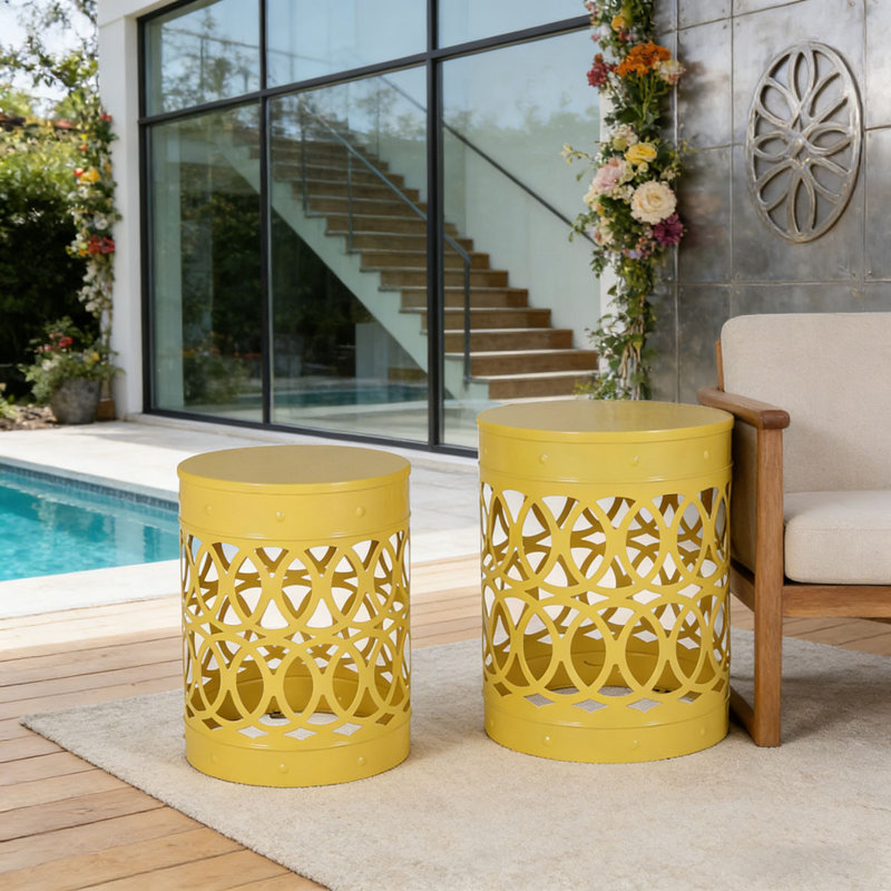 Table de bout d'extérieur en métal, Jaune, 2