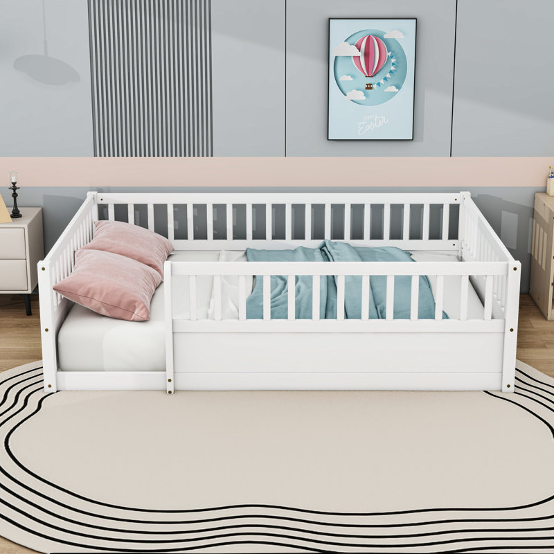 Lit en bois pour enfants avec clôture, Double, Blanc