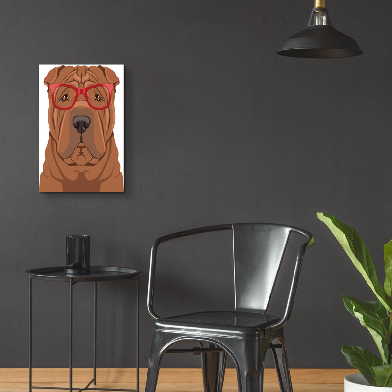 Art mural en verre épique «Shar Pei portant des lunettes de hipster» par Furbaby Affiliates, H 24 po x l 16 po x P 0,2 po