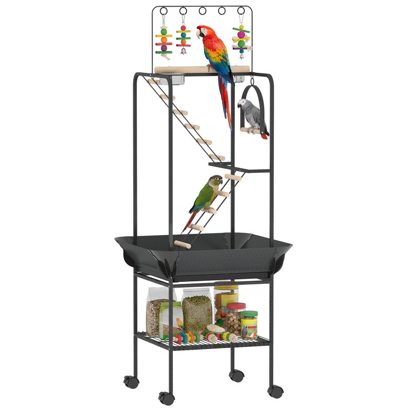 Perchoir pour oiseaux 24,8 x 24,8 x 64,2 po, enclos en acier gris avec ventilation
