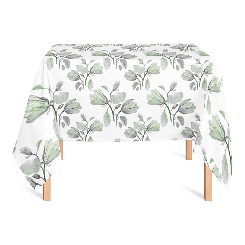 Watercolor Floral Blossoms Gray 2 Tablecloth, Green
