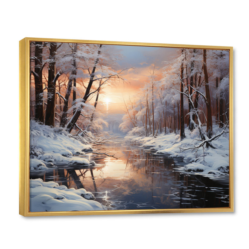Frozen Wilderness Winter Landscape I - Art mural paysage d'hiver, Cadre flottant doré, H 30 po x l 40 po x P 1,5 po