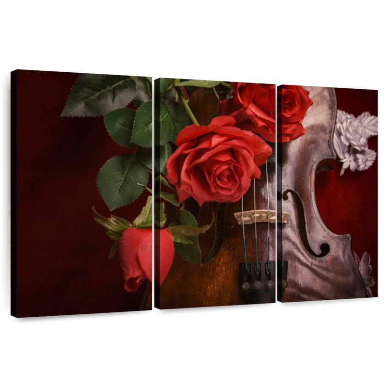 Abarca roses et violon, H 28 po x l 45 po