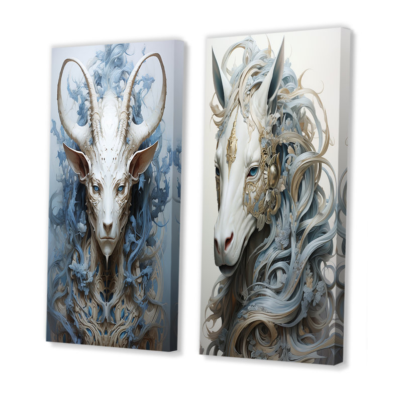 Mythique créature, peinture sur cheval, H 28 po x l 25 po, Toile tendue