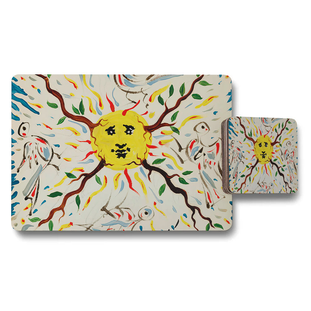 Colorful Sun Face Abstract Placemats And Coaster Set For Dining