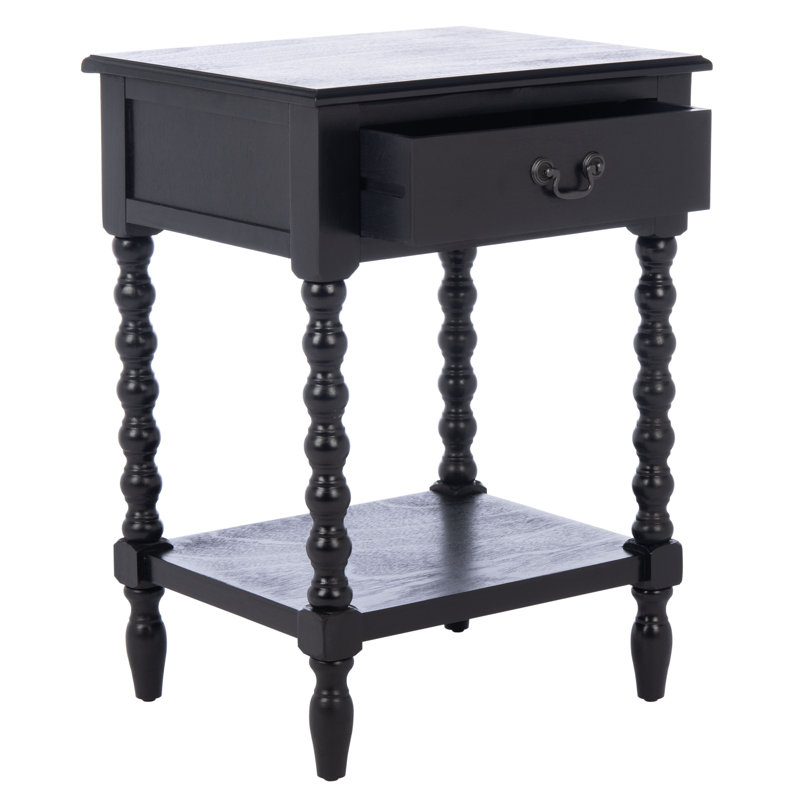 Solid Wood Top End Table with Storage, Black