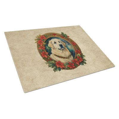 Great Pyrenees Christmas Flowers Glass Cutting Board