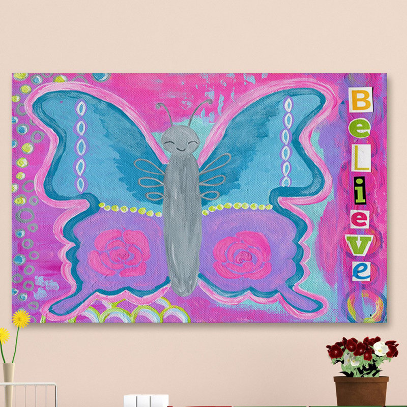 «Believe Butterfly» par Jill Lambert, reproduction sur toile tendue, H 12 po x l 18 po x P 1,5 po