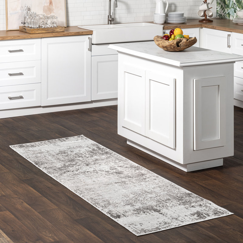 Whitney Faded Abstract Performance Light Gray Rug, Runner 2'8" x 8'