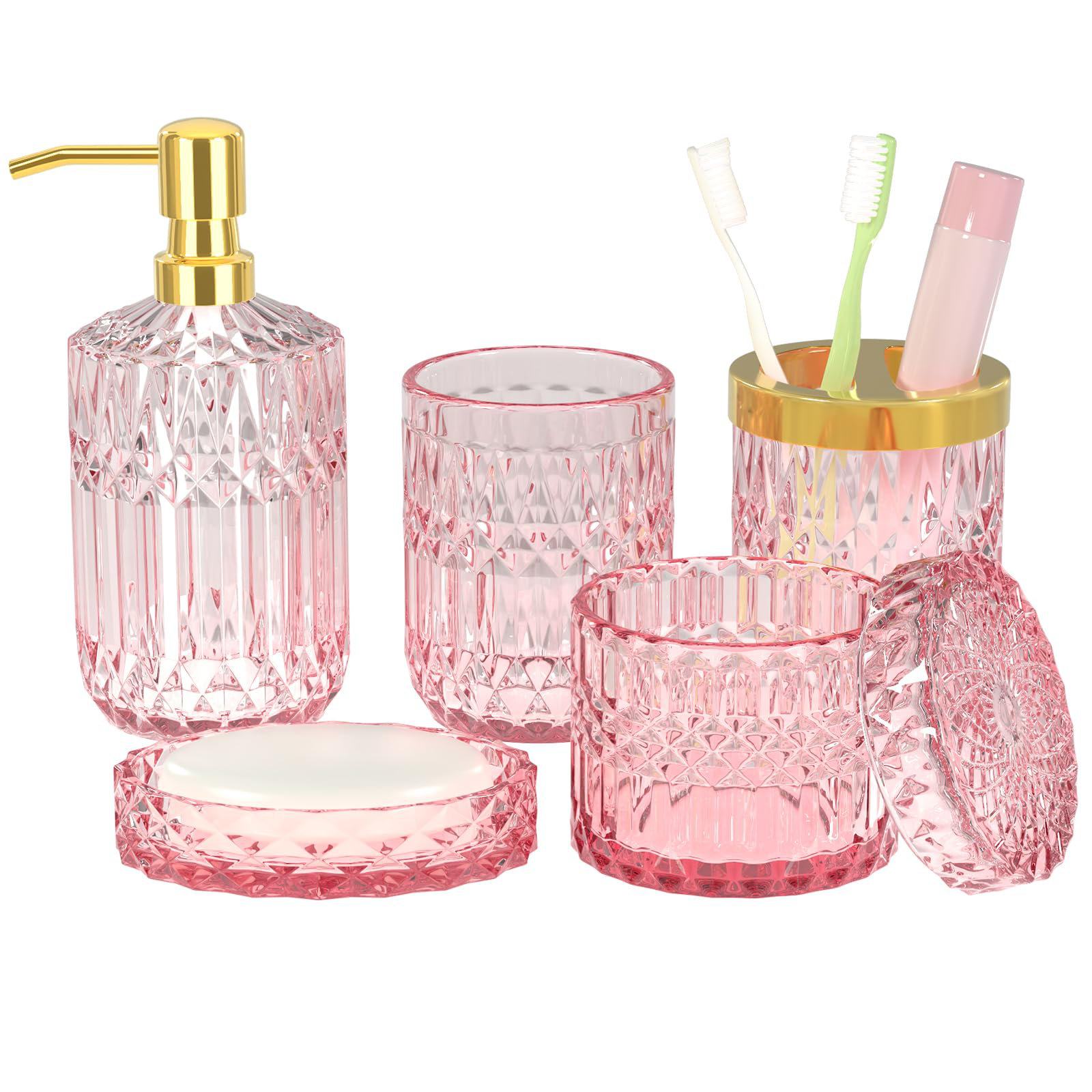 4-Piece Bathroom Accessories Set – Soap Dispenser, Toothbrush Holder, Cup & Dish (Purple) - View #8
